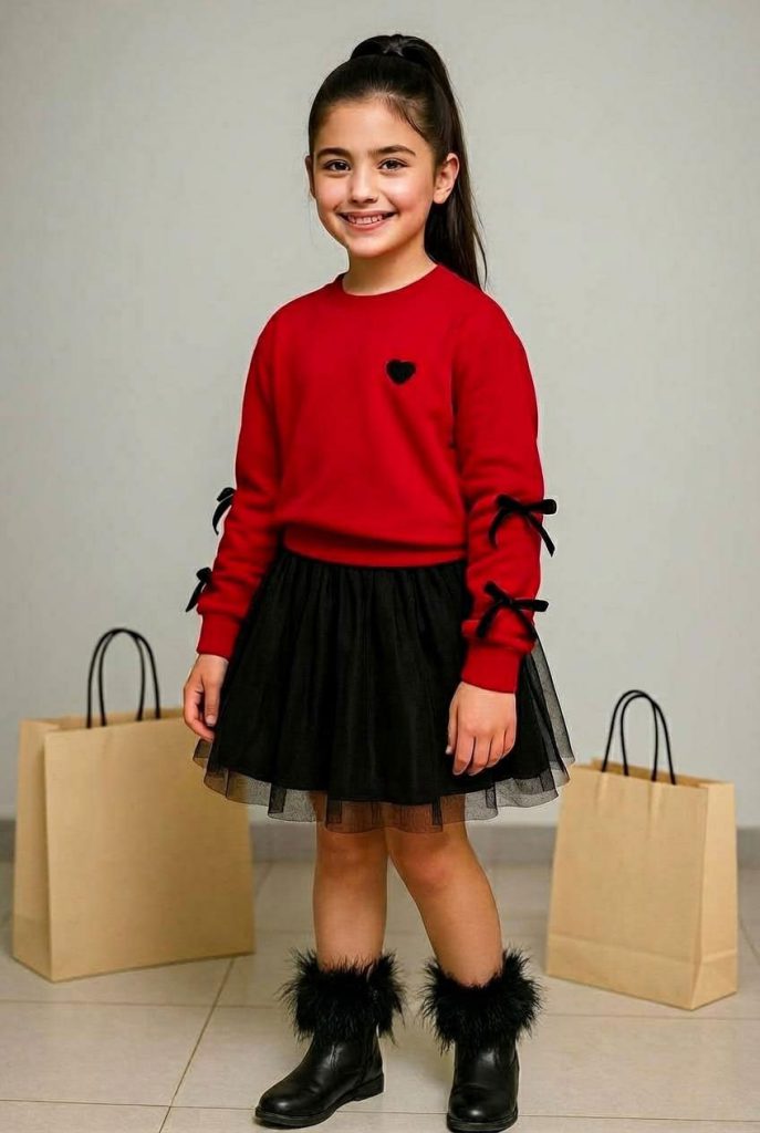 کراپ دامن طرح قلب قرمز